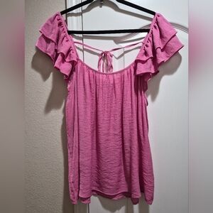 Perch by Blu Pepper Pink Ruffle Sleeve Blouse 1XL NWOT